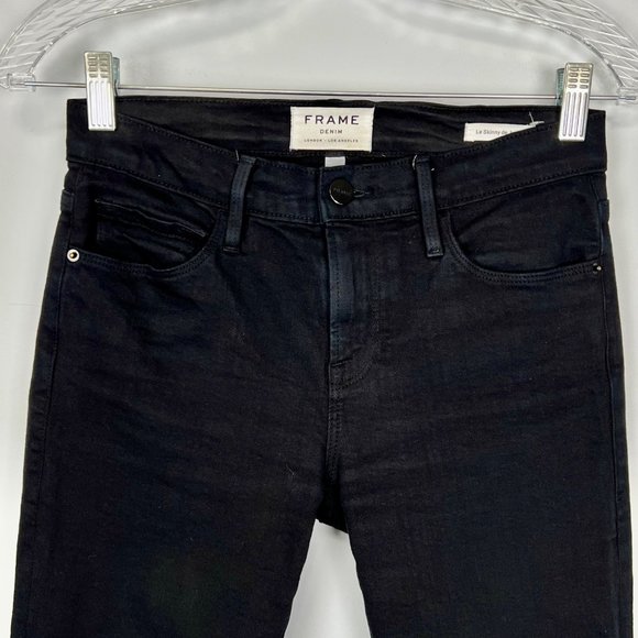 Frame Womens Le Skinny de Jeanne Jeans Raw Stagger Crop Mid Rise Black size 24 - Picture 5 of 15